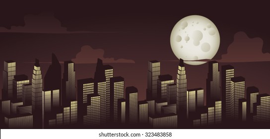 Vector illustration of city at night.