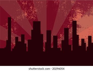 Vector illustration of city at the night on the pink background