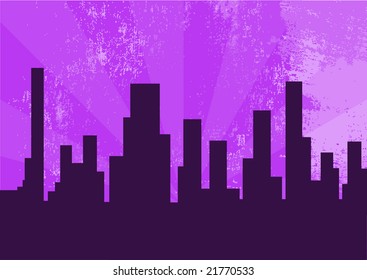 Vector illustration of city at the night on the violet background
