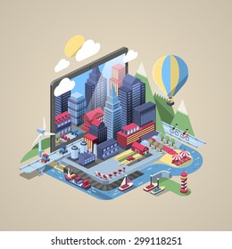 vector illustration with city on a laptop