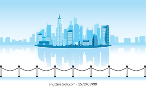 Vector illustration of a city panorama with reflection
