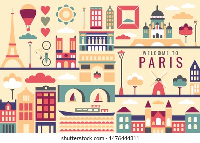 Vector illustration of city in paris, flat design concept