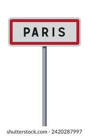 Vector illustration of the City of Paris (France) entrance road sign on metallic pole