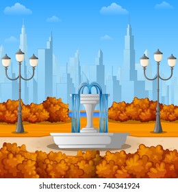 Vector illustration of City park background with fountain