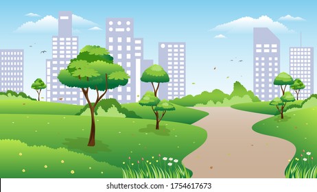 Vector illustration of a city park and Green trees with beautiful paths