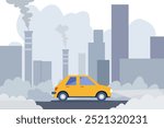 Vector illustration of city pollution with factory smoke emissions, highlighting urban environmental issues and air quality concerns