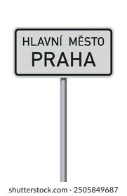 Ilustración vectorial de la ciudad de Praga, República Checa (Praha en checo) señal de entrada blanca en el poste metálico