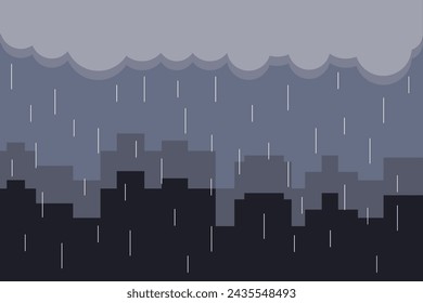 Vector illustration of the city is raining, water from the sky. Vector illustration