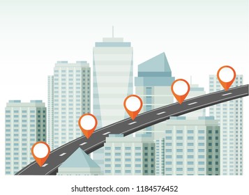 Vector illustration of city road map with pointer