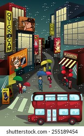 A vector illustration of city scene