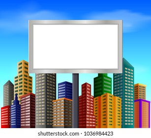 vector illustration of City scene with blank sign
