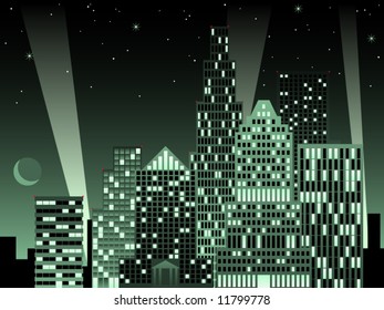 Vector Illustration of city scene during nighttime
