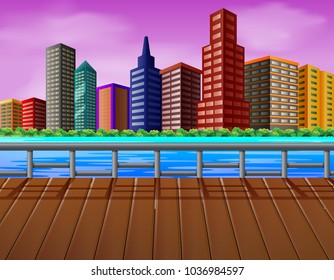 vector illustration of City scene with river