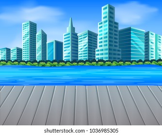vector illustration of City scene with river