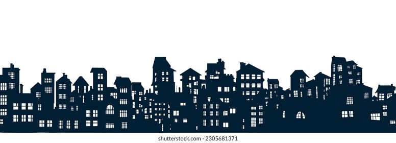 Vector illustration. City silhouette. houses with windows.