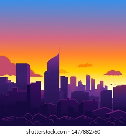 Vector Illustration City Skyline At Dawn