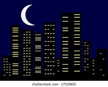 Vector Illustration - City Skyline, Night