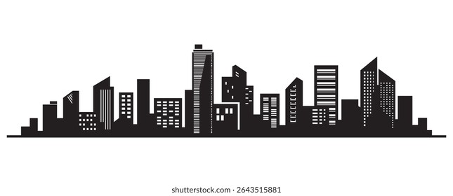 vector illustration of a city skyline silhouette with tall buildings.