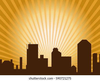 Vector illustration. A city skyline in the sun.