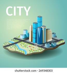 Vector illustration of city with skyscrapers and amusement park