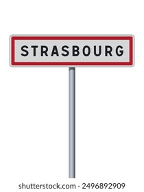 Vector illustration of the City of Strasbourg (France) entrance road sign on metallic pole