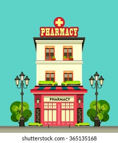 vector illustration city street pharmacy building in a flat style