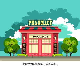 vector illustration city street pharmacy building in a flat style