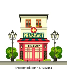 vector illustration city street pharmacy building in a flat style