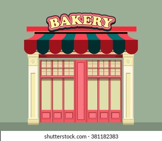 vector illustration city street small shop bakery
