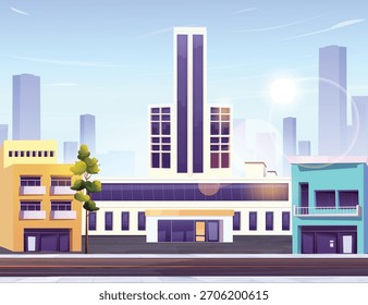 Ilustración vectorial de una ciudad con vista a la calle