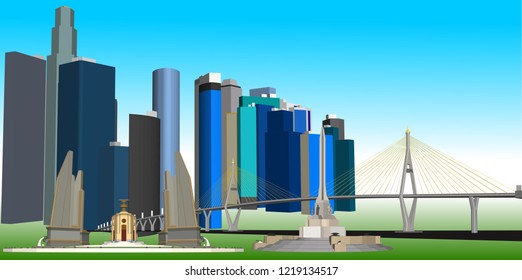 Vector illustration, city, Thailand High buildings Business growth