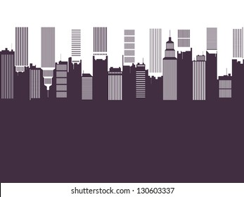 Vector illustration of city theme design element, with two cityscape upside down.