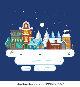 Vector illustration of city ​​landscape in winter with flat design