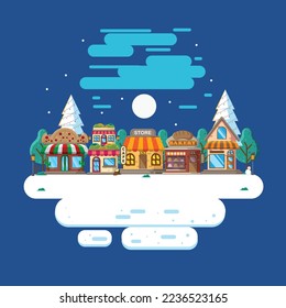Ilustración vectorial del paisaje de la ciudad・en invierno con diseño plano