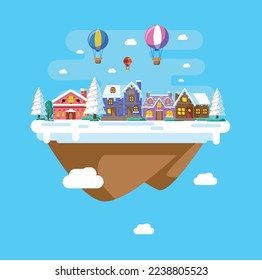 vector illustration of city in winter with flat design style