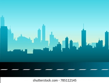 Ilustración vectorial de un paisaje urbano, silueta de edificios