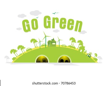 vector illustration of cityscape concept background for go green