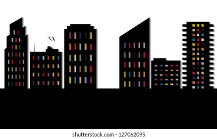 Vector illustration of cityscape at dawn