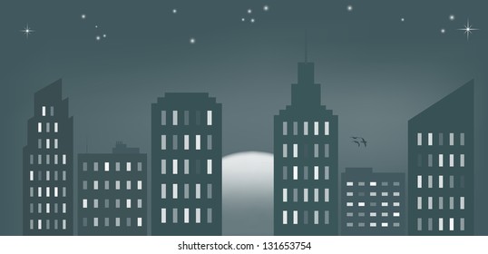 Vector illustration of cityscape at dawn