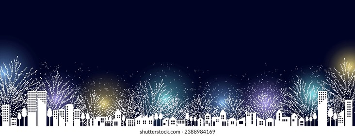 Vector illustration of a cityscape decorated with lights on a winter night