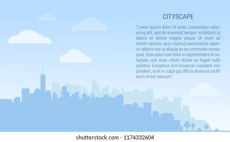 Vector illustration of cityscape in flat style. Silhouette of downtown