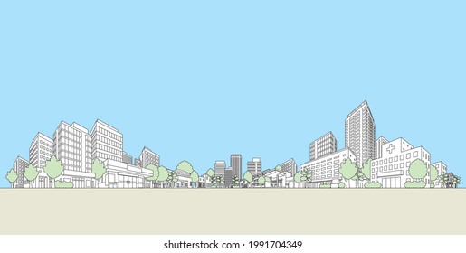 Ilustración vectorial del paisaje urbano. Ilustración de dibujo de línea.