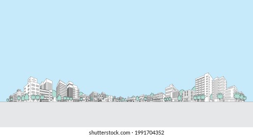 Vector illustration of cityscape. Line drawing illustration.