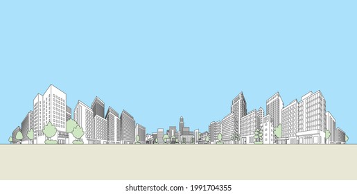 Vector illustration of cityscape. Line drawing illustration.