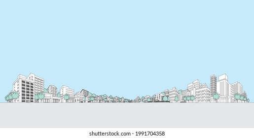 Vector illustration of cityscape. Line drawing illustration.