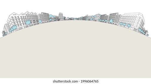 Vector illustration of cityscape. Line drawing illustration.
