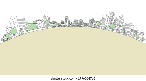 Vector illustration of cityscape. Line drawing illustration.