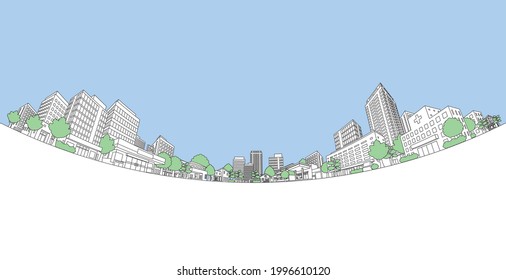Vector illustration of cityscape. Line drawing illustration.