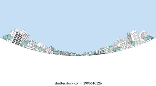Vector illustration of cityscape. Line drawing illustration.