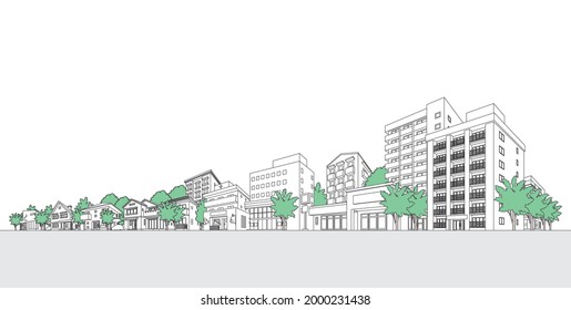 Vector illustration of cityscape. Line drawing illustration.